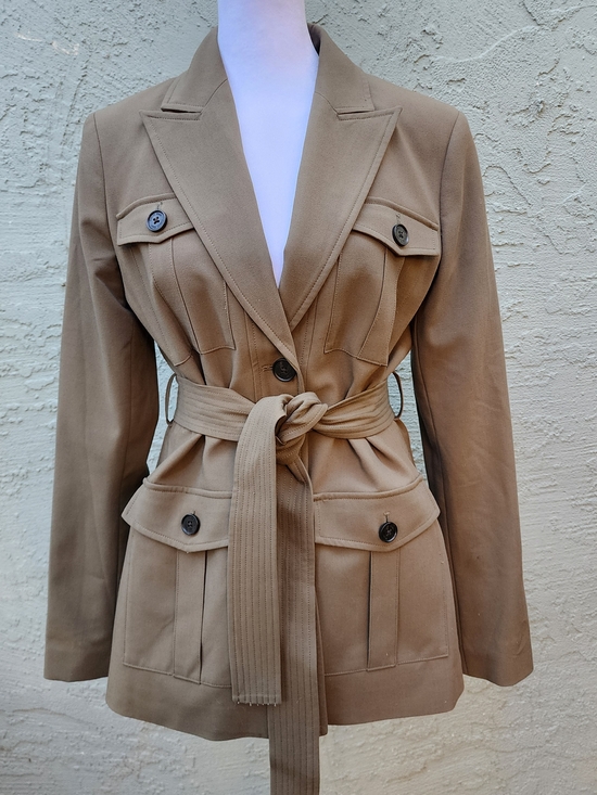 Calvin Klein Jackets & Blazers - Calvin Klein Khaki Tan Belted Safari Blazer Jacket Utility Cargo Size 6